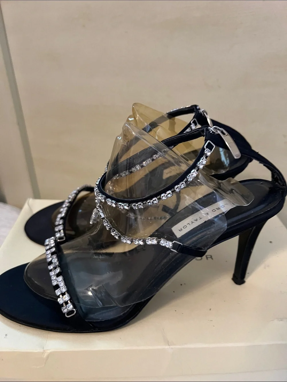 Lord & Taylor Black Rhinestone Teardrop-Strap Women's Sandals
